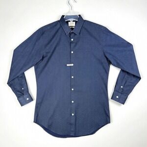 TM Lewin Men's 17 43cm 36 97cm Fitted Dress Shirt Navy Blue Geometric Dot Cotton